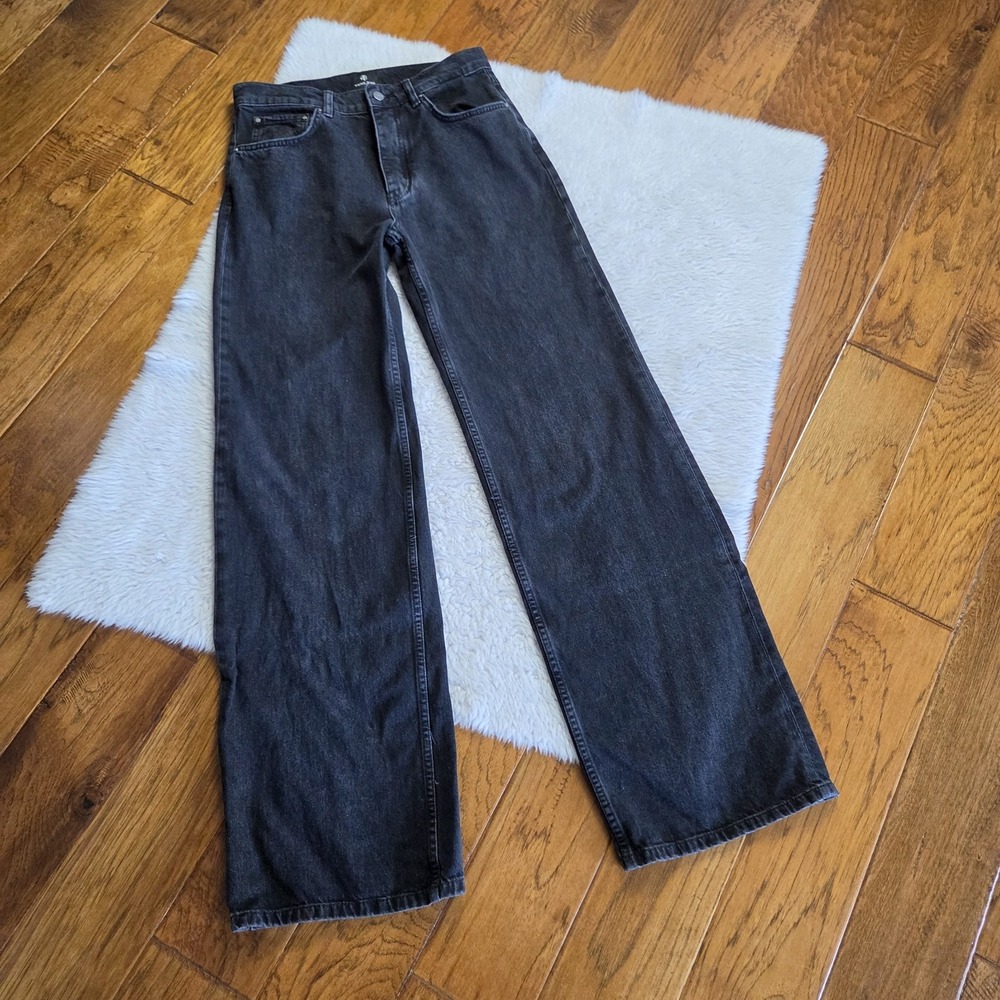 Anine Bing Wide Leg Jeans Women's 27 Washed Black Button Fly